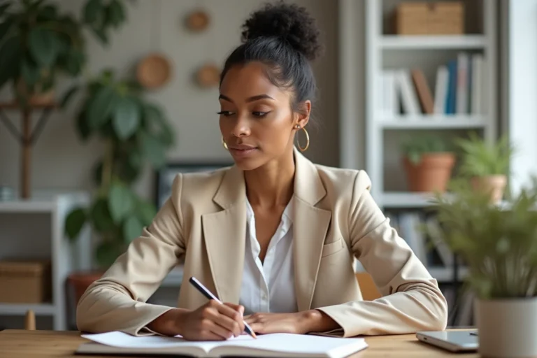 Femme confiante dans un bureau moderne et lumineux