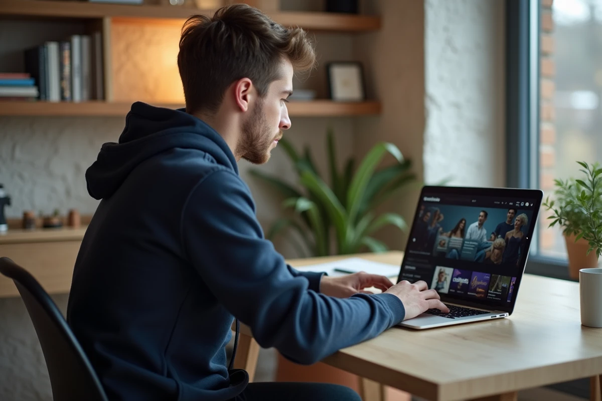 Jeune homme utilisant un ordinateur portable dans un bureau moderne