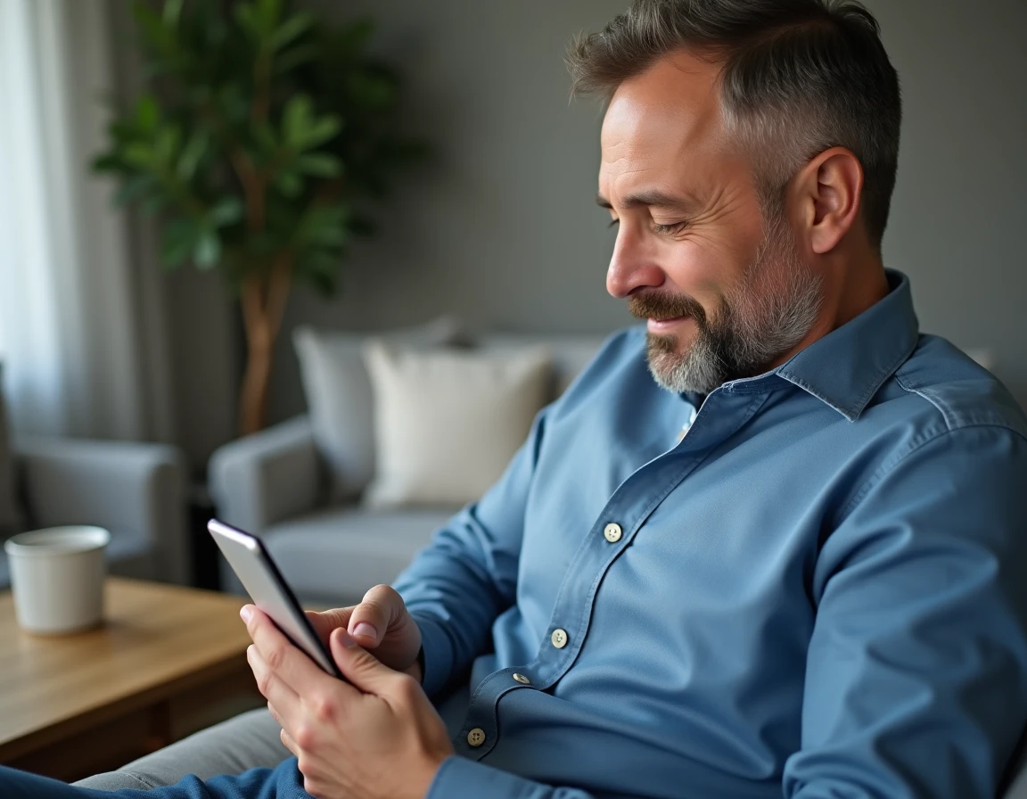 Homme recherchant de l'aide sur le site d'assistance via son smartphone avant d'appeler le service client
