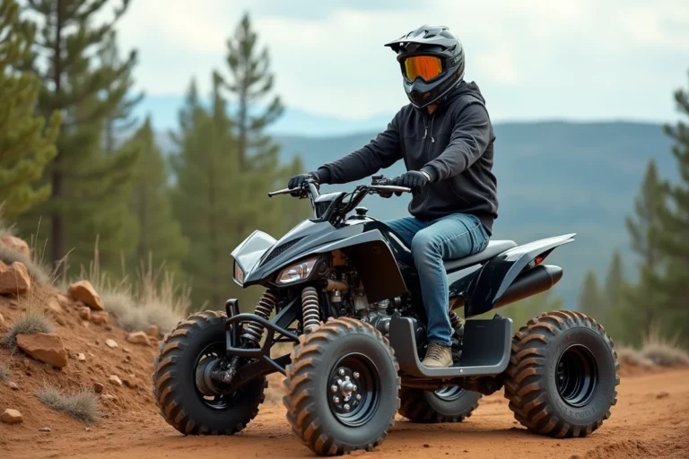 Jeune homme en motocross sur un quad 400cc en pleine nature