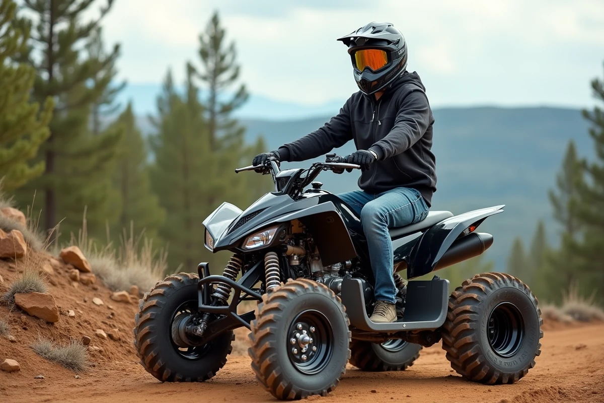 Jeune homme en motocross sur un quad 400cc en pleine nature